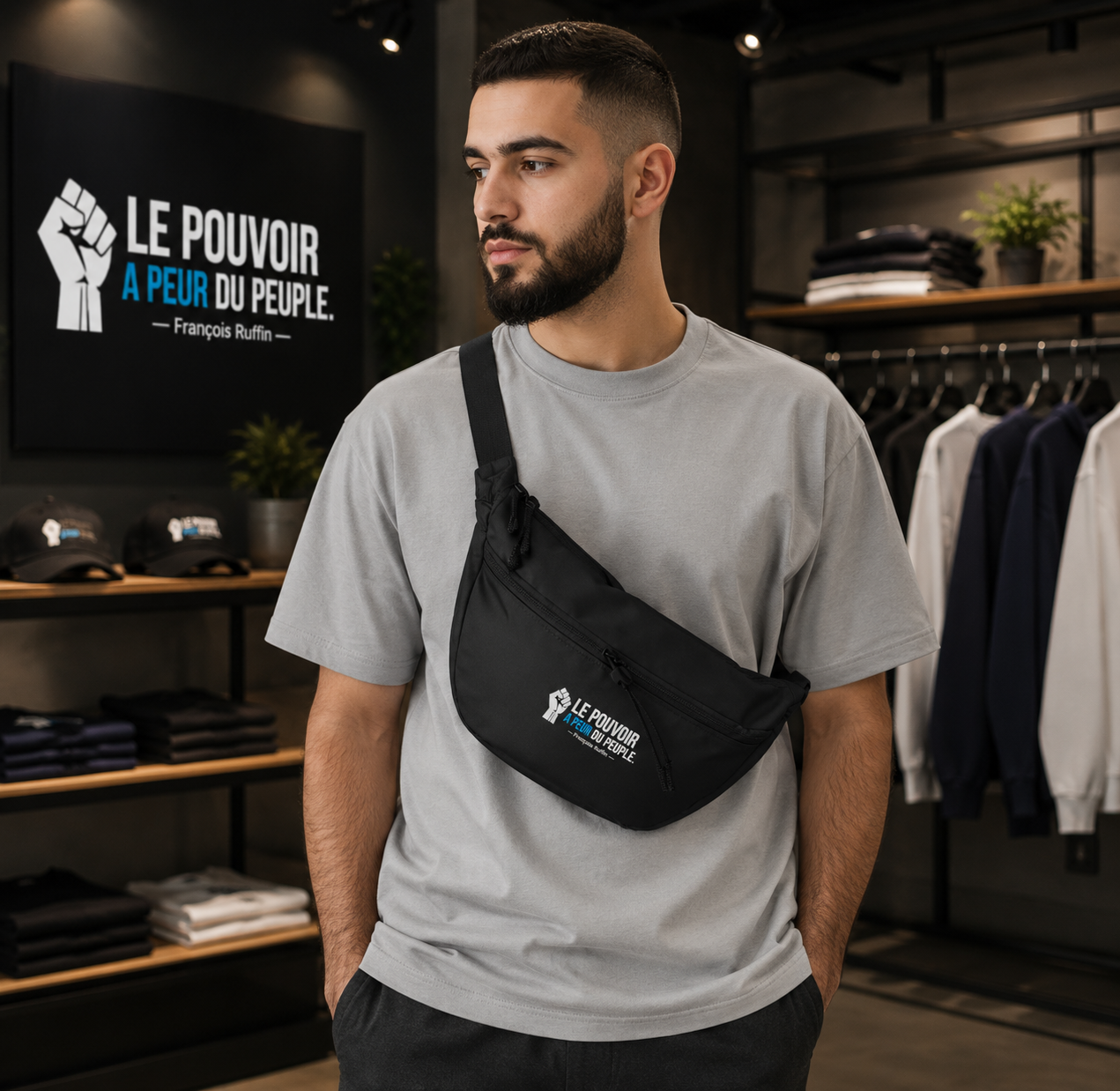 Sac Crossbody Streetwear – Le Pouvoir a Peur du Peuple | Édition Française