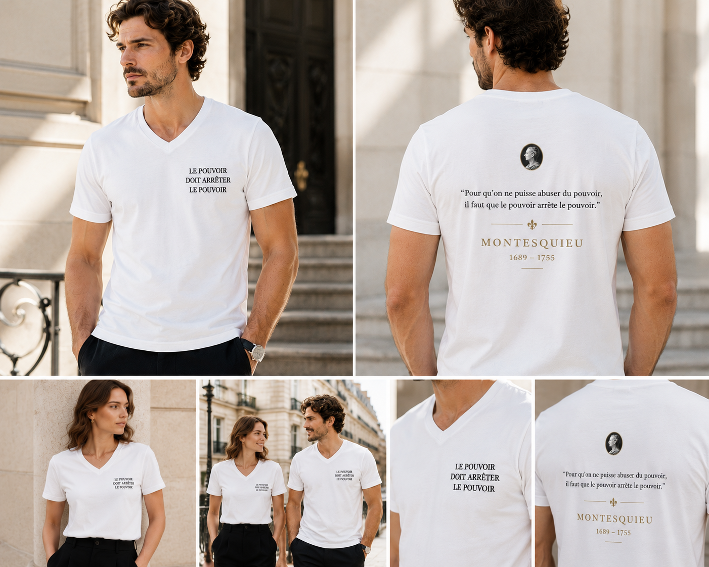 T-shirt Col V Montesquieu – Le Pouvoir Arrête le Pouvoir