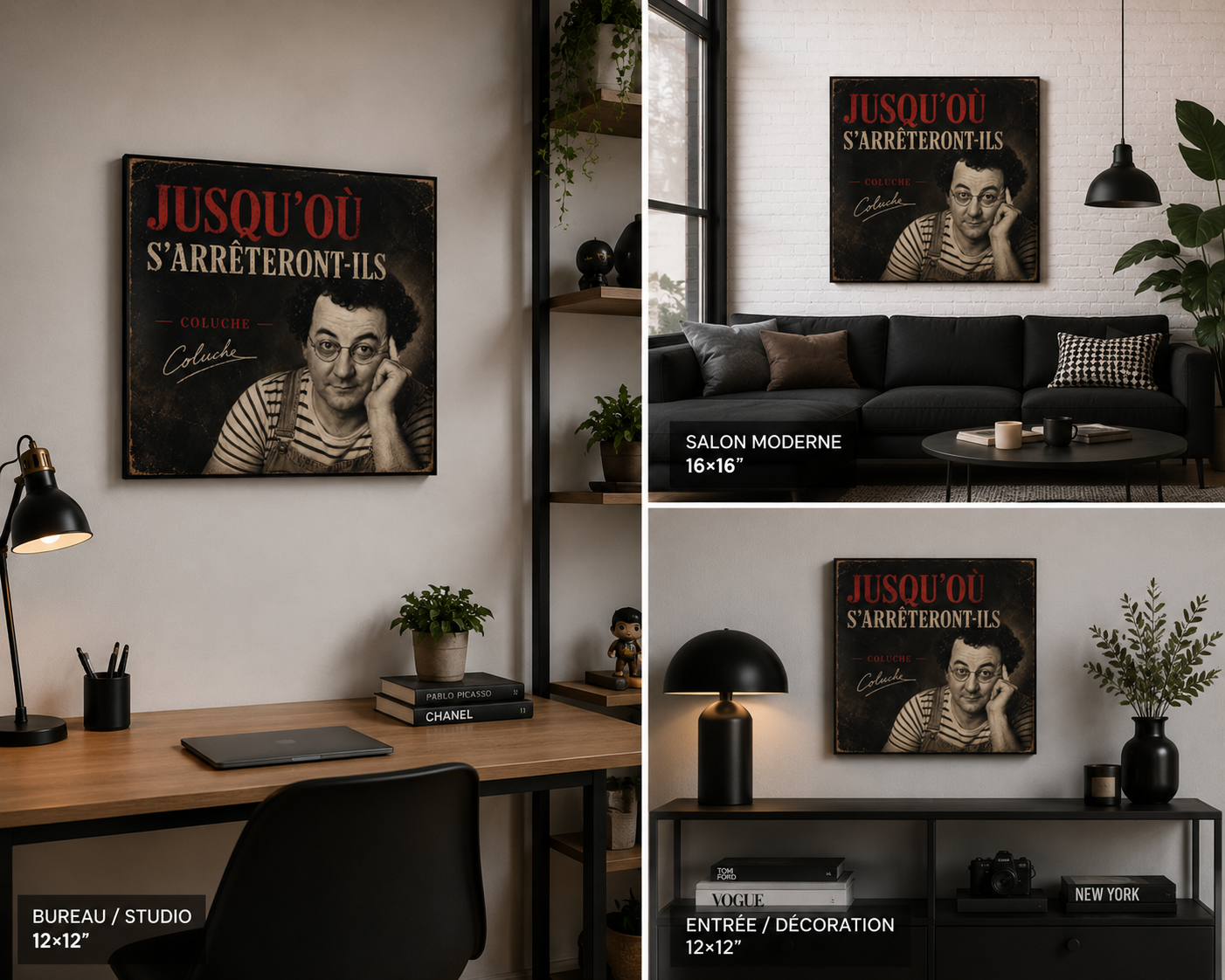 Tableau Vintage “JUSQU’OÙ S’ARRÊTERONT-ILS” — Édition Coluche