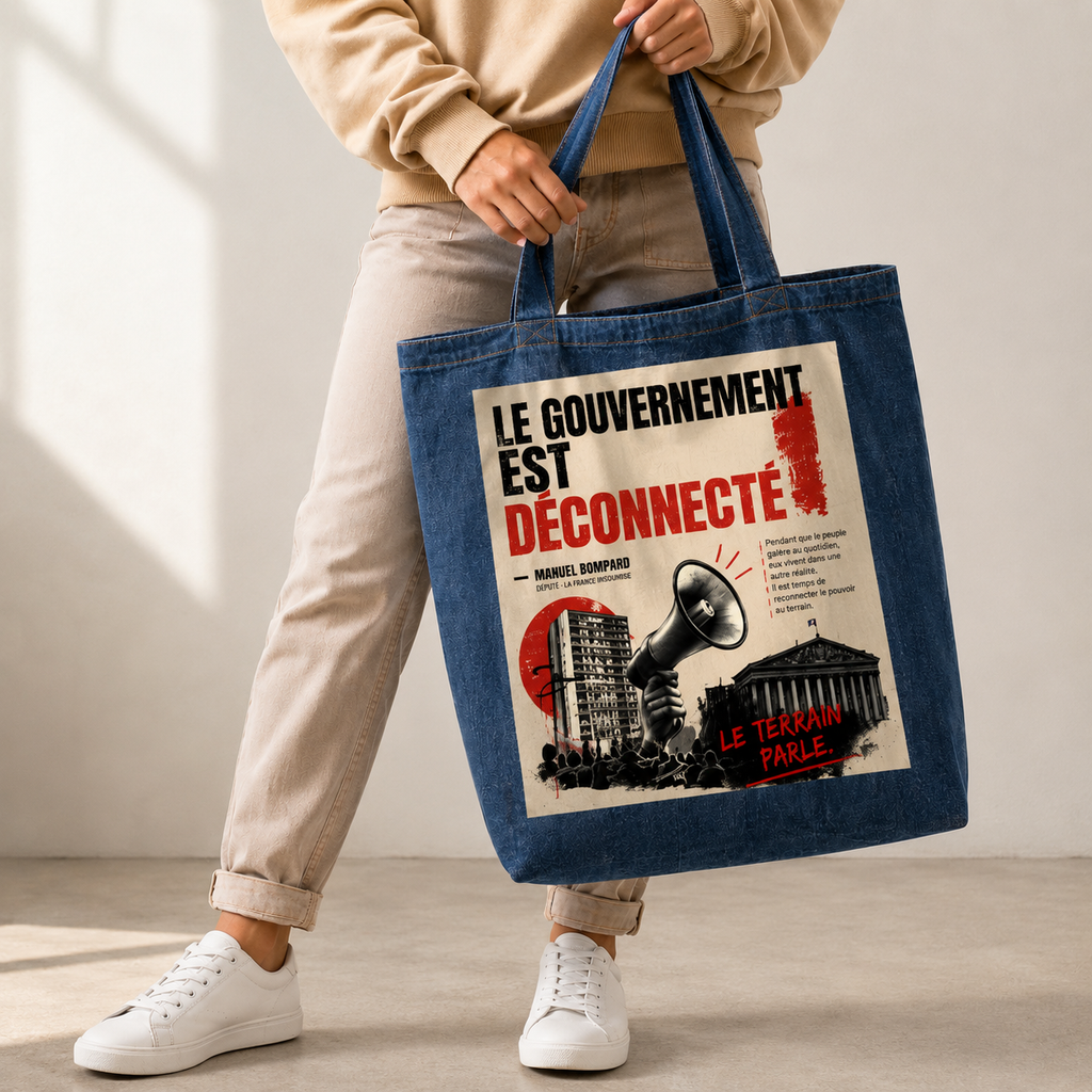 OTote Bag Denim Vintage – Le Gouvernement Est Déconnecté | Édition Française