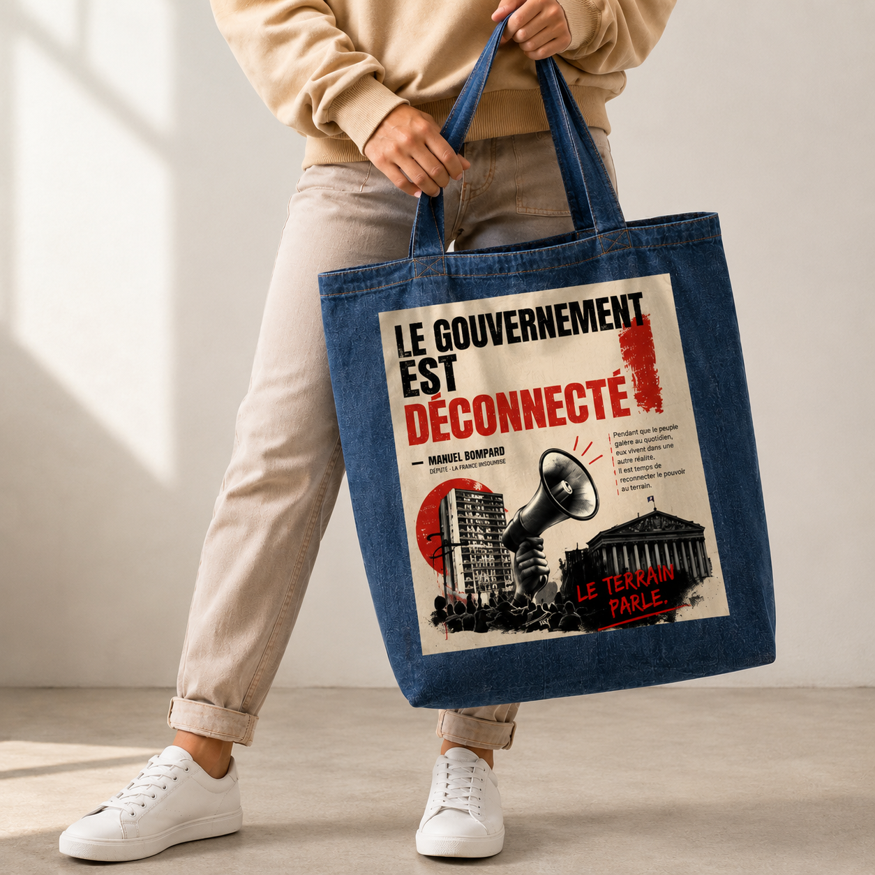 OTote Bag Denim Vintage – Le Gouvernement Est Déconnecté | Édition Française
